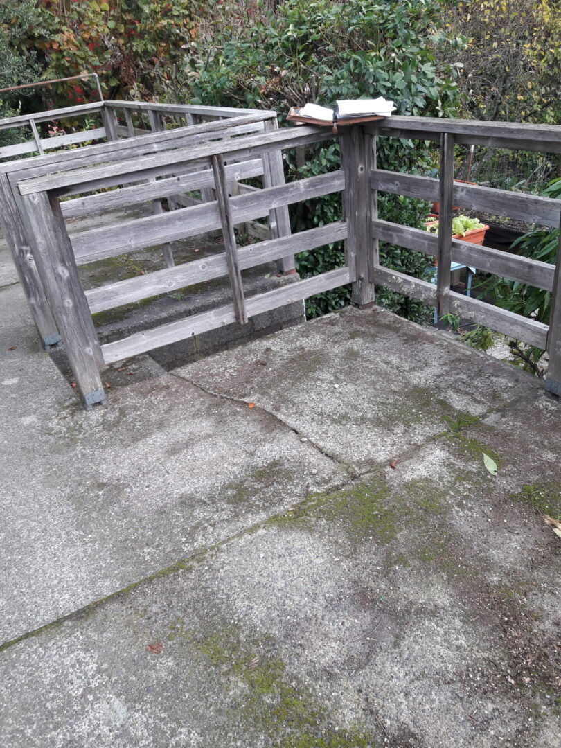 A wooden fence with some grass growing on it